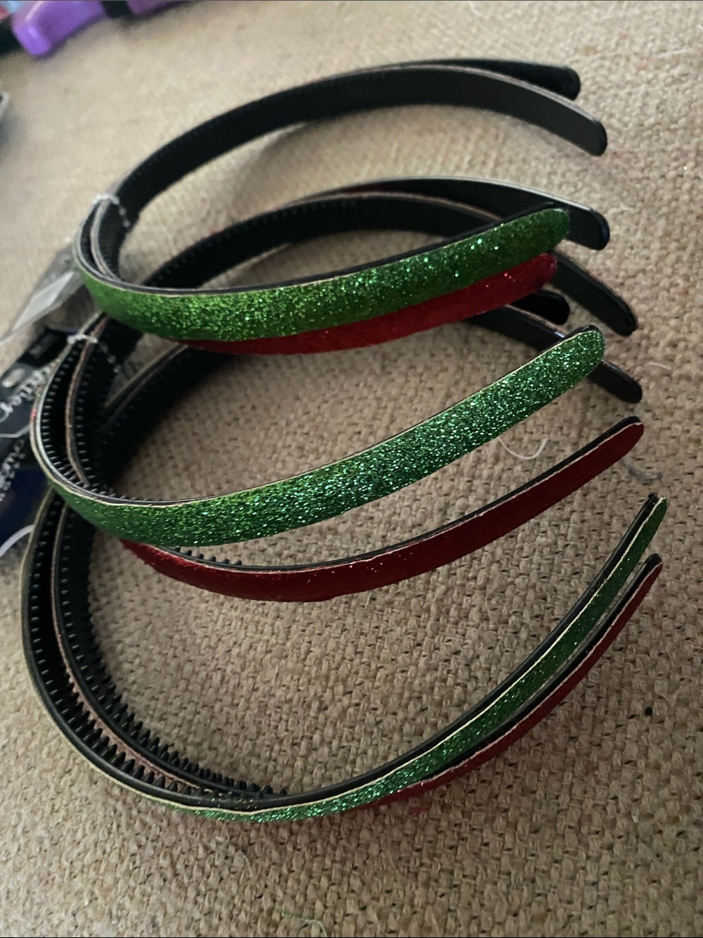 Green and Red Glitter Headbands - Set of 6